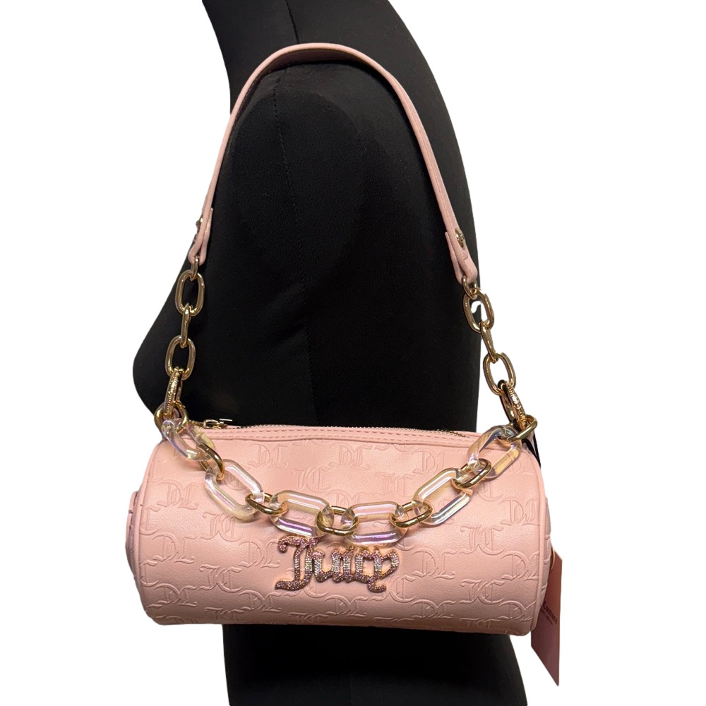 Juicy Couture Pink Mini Barrel JC Monogram Rhinestone Chain Shoulder Bag Y2K NWT